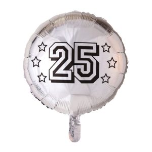 Balão Foil Redondo Prateado Celebração 25 Anos impressão Preto 45Cm