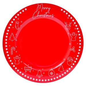Prato Marcador Vermelho Natal Merry Christmas 33Cm