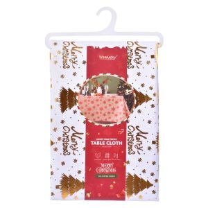 Toalha de Mesa de Natal Branca-Dourada Merry Christmas 140x220Cm