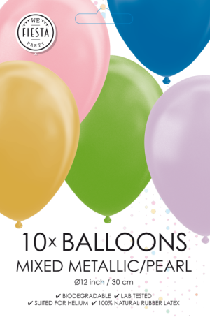 Saco 10 Baloes Latéx Metalizados Perolados 12'' (30cm) - Mix