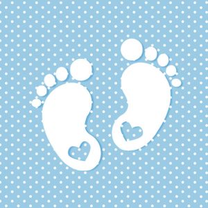 Conj. 20 Guardanapos Pezinhos de Bebé Azul (Baby Shower) 33x33Cm