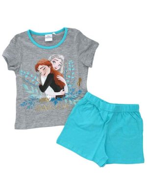 Pijama de Menina Curto Primavera-Verão Frozen Fondness Turquesa-Cinza