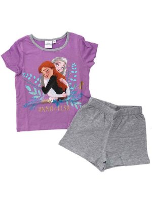 Pijama de Menina Curto Primavera-Verão Frozen Fondness Roxo-Cinza
