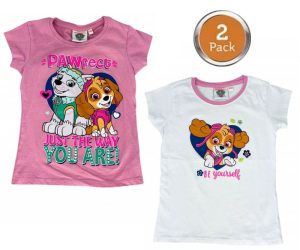 Conj. 2 T-Shirt´s de Menina Manga Curta Branco-Rosa Patrulha Pata Pawfect