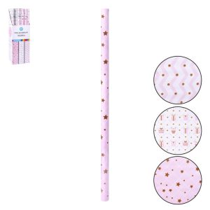 Rolo de Papel Embrulho Rosa 0,7x2Mt