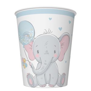 Conj. 8 Copos Papel Elefante Azul Bebe 250Ml