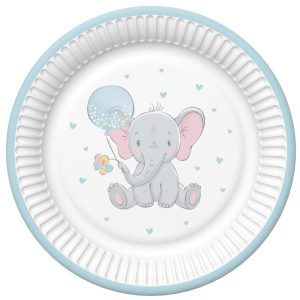 Conj. 8 Pratos Papel 22.7Cm Elefante Azul Bebe