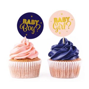 Conj. 12 Toppers Cupcakes Baby Boy ? Baby Girl ? Revelação de género