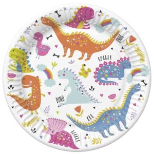 Conj. 8 Pratos Papel Dinossauros Funny 18Cm