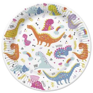 Conj. 8 Pratos Papel Dinossauros Funny 22.7Cm