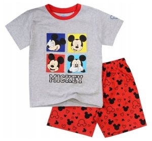 Pijama de Menino Curto Primavera-Verão Mickey Faces Vermelho-Cinza