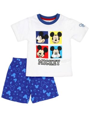 Pijama de Menino Curto Primavera-Verão Mickey Faces Azul-Branco