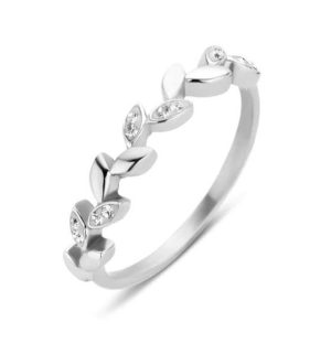 Anel Aço Inoxidável Prateado Flores com Pedras Brancas 54 (17.2 mm)