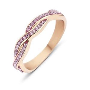 Anel Aço Inoxidável Rose Gold Entrelaçado com Pedras Rosa 56 (17.8 mm)