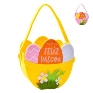 Cesto Feltro Feliz Páscoa Rosa/Amarelo 13.5X12.5X6.5Cm