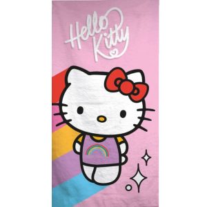 Toalha Praia-Banho Rosa Hello Kitty Rainbow 70x140Cm Sanrio (secagem rápida) 100% Poliester