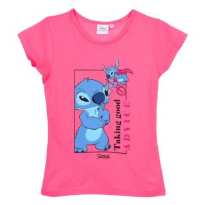 T-Shirt de Menina Manga Curta Rosa Escuro Stitch Advice