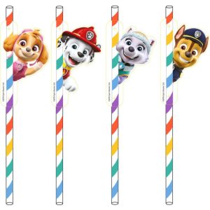 Blister 8 Palhinhas Papel Patrulha Pata Color Paws 19.7Cm