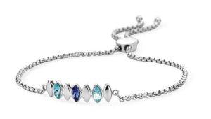 Pulseira Aço Inoxidável Pedras Azul-Verde Água Ajustável