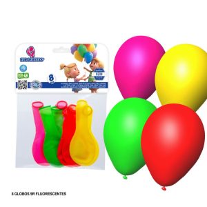 Blister 8 Balões Látex Fluorescentes 9 Polegadas (~22cm)