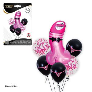 Blister 1 Balão Foil Pénis + 5 Látex Despedida Solteira