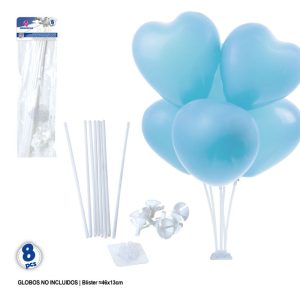 Blister 8 Suportes Brancos com Pé para Balões ~45Cm