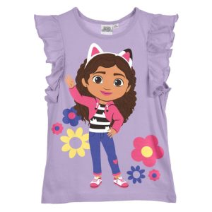 T-Shirt de Menina Manga Curta Folhos Gabby´s Flowers Lilás Claro