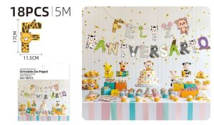 Grinalda Feliz Aniversário Animais da Quinta 5Mt (18un)