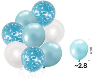 Blister 8 Balões Latéx Azul-Branco-Glitter Azul 30Cm