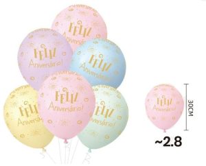 Blister 6 Balões Latéx Feliz Aniversário 30Cm