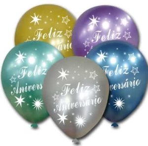 Blister 6 Balões Latéx Feliz Aniversário 30Cm - Metálico Mix