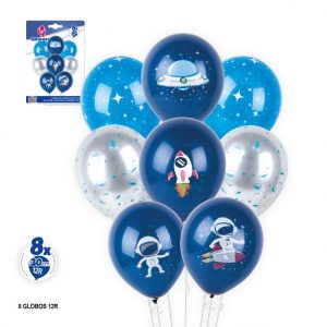 Blister 8 Balões Látex Astronauta 30Cm