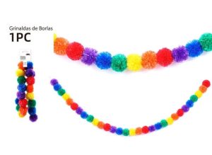 Grinalda de Papel Pompom Multicolor S. João 1.5Mt