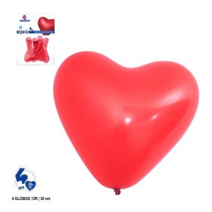 Blister 4 Balões Látex Coração Vermelho 30Cm