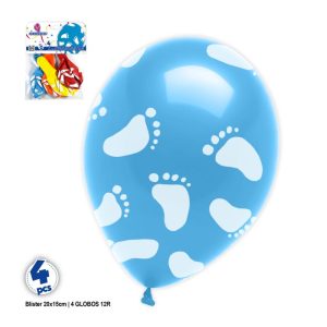 Blister 4 Balões Látex Pés (Cores Sortidas) 30Cm