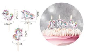 Conj. 3 Velas de Aniversário Unicórnio 3-4Cm