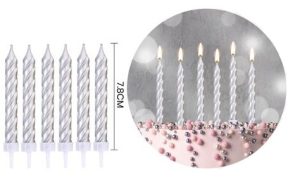 Conj. 6 Velas Espiral de Aniversário 7.8Cm - Prateado