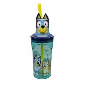Copo Água Plástico 3D com Palhinha Bluey Splash 360Ml