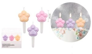 Blister 3 Velas de Aniversário Patinhas Coloridas 3Cm