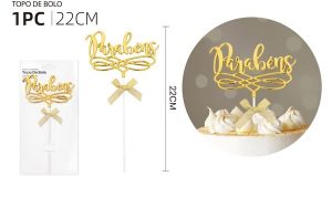 Topper Bolo "Parabéns" - Dourado