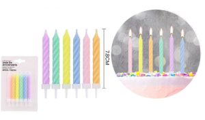 Blister 6 Velas Espiral de Aniversário Pastel Mix 7.8Cm