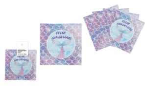 Blister 16 Guardanapos Feliz Aniversário Cauda Sereia 33x33Cm