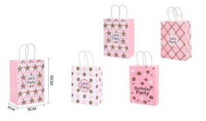 Saco Papel Presente Rosa/Branco/Dourado Estrelas/Bolinhas/Losangos 15x11x6cm