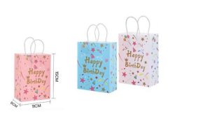 Saco Papel Happy Birthday Rosa-Branco-Azul