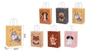 Saco Papel Presente Cãozinho Várias Cores 21x15x8cm
