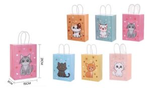 Saco Papel Presente Gatinho Várias Cores 21x15x8cm