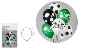 Blister 6 Balões Latéx Branco-Preto-Verde Futebol 30Cm
