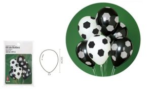 Blister 6 Balões Latéx Branco-Preto Futebol 30Cm