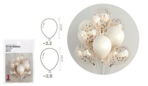 Blister 10 Balões Latéx Creme-Dourado Glitter 25-30Cm