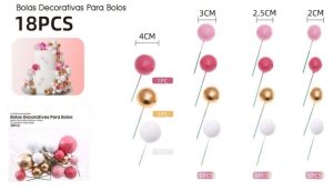 Conj. 18 Bolas Decorativas para Bolos 2-4Cm